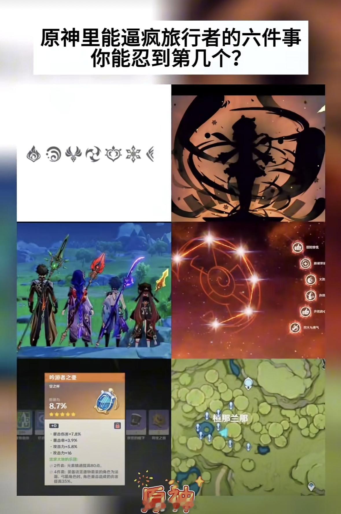 原神里能逼疯旅行者的六件事，你能忍几个？[喵喵]#原神# ​​​