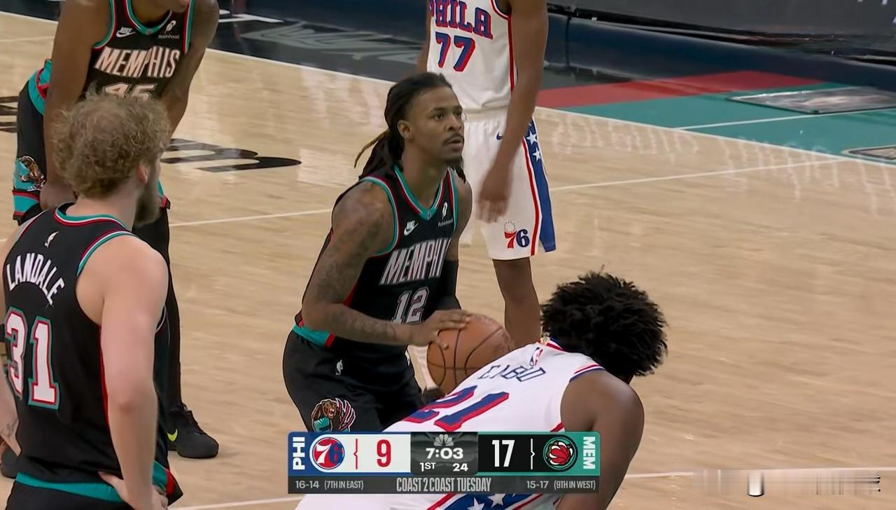 灰熊当家球星莫兰特打球越来越合理了！在今天灰熊主场迎战76人的比赛中，目前双方的