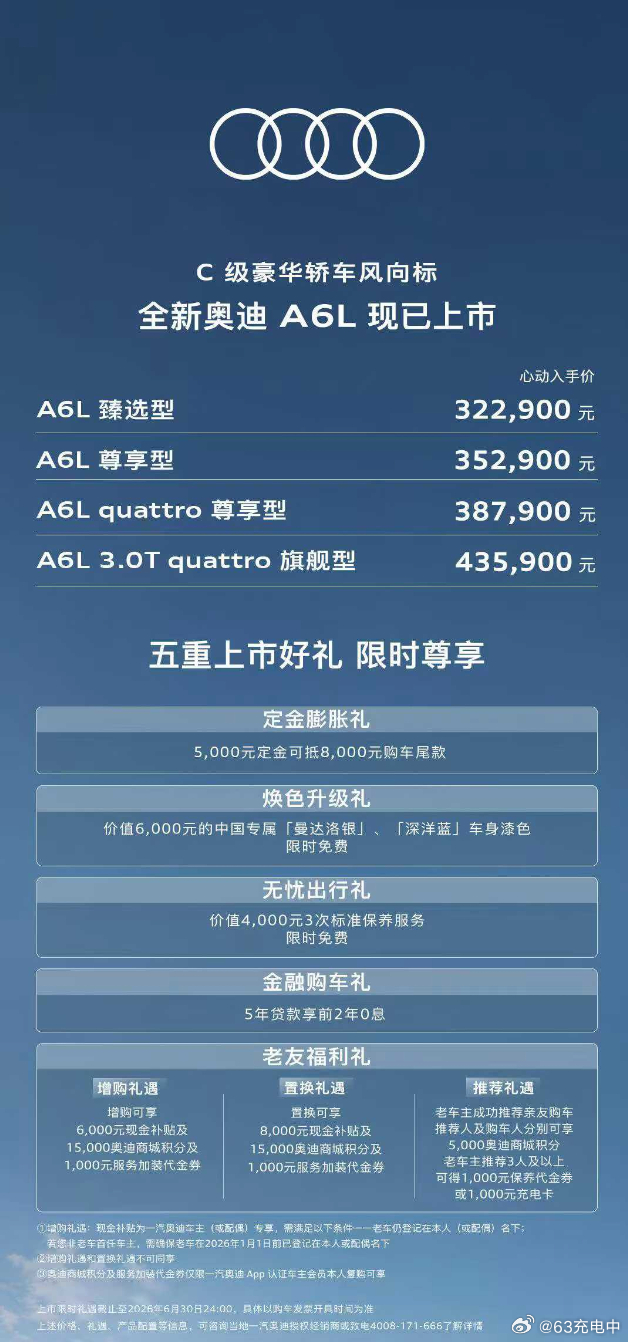 有意思，刚发布的全新 A6L，价格倒挂了，纯电车型的起售价比燃油版更低。燃油版售
