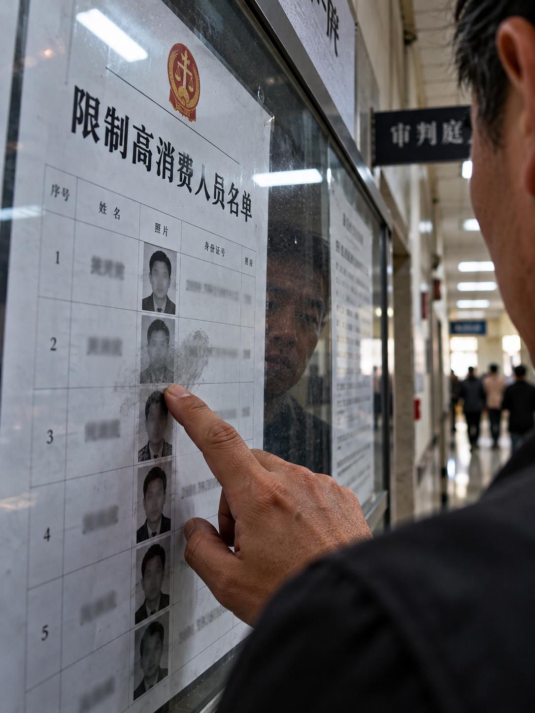 1700元限高·公告栏．．．．
我在法院公告栏前站了五分钟。玻璃灰蹭了一手，纸边