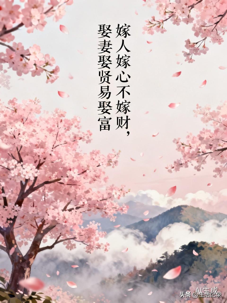“嫁人嫁心不嫁财，娶妻娶贤易娶富”这话太有道理了。婚姻本就该以爱情为基础，只图钱