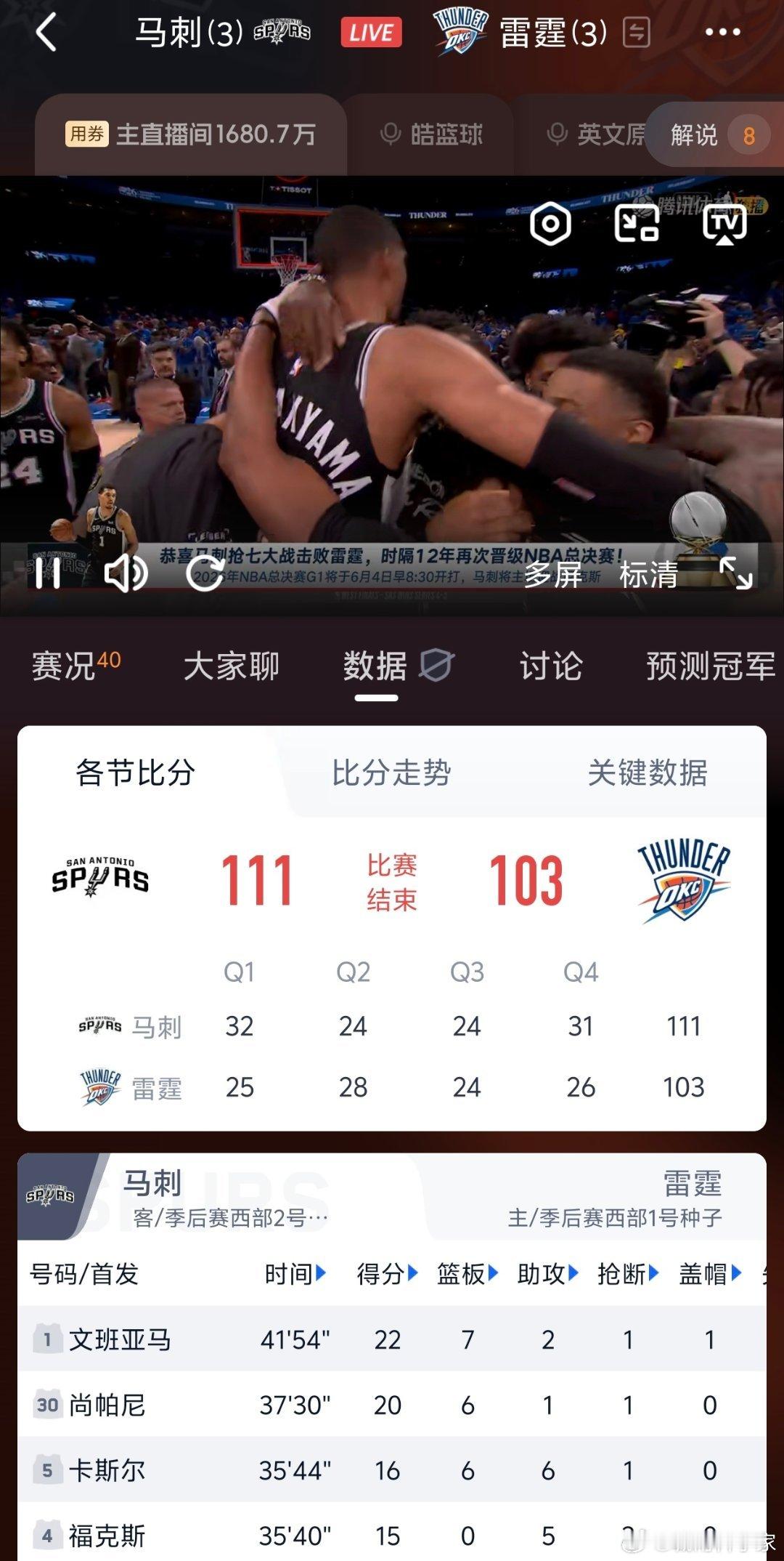 拿下！拿下！拿下！！！马刺vs雷霆