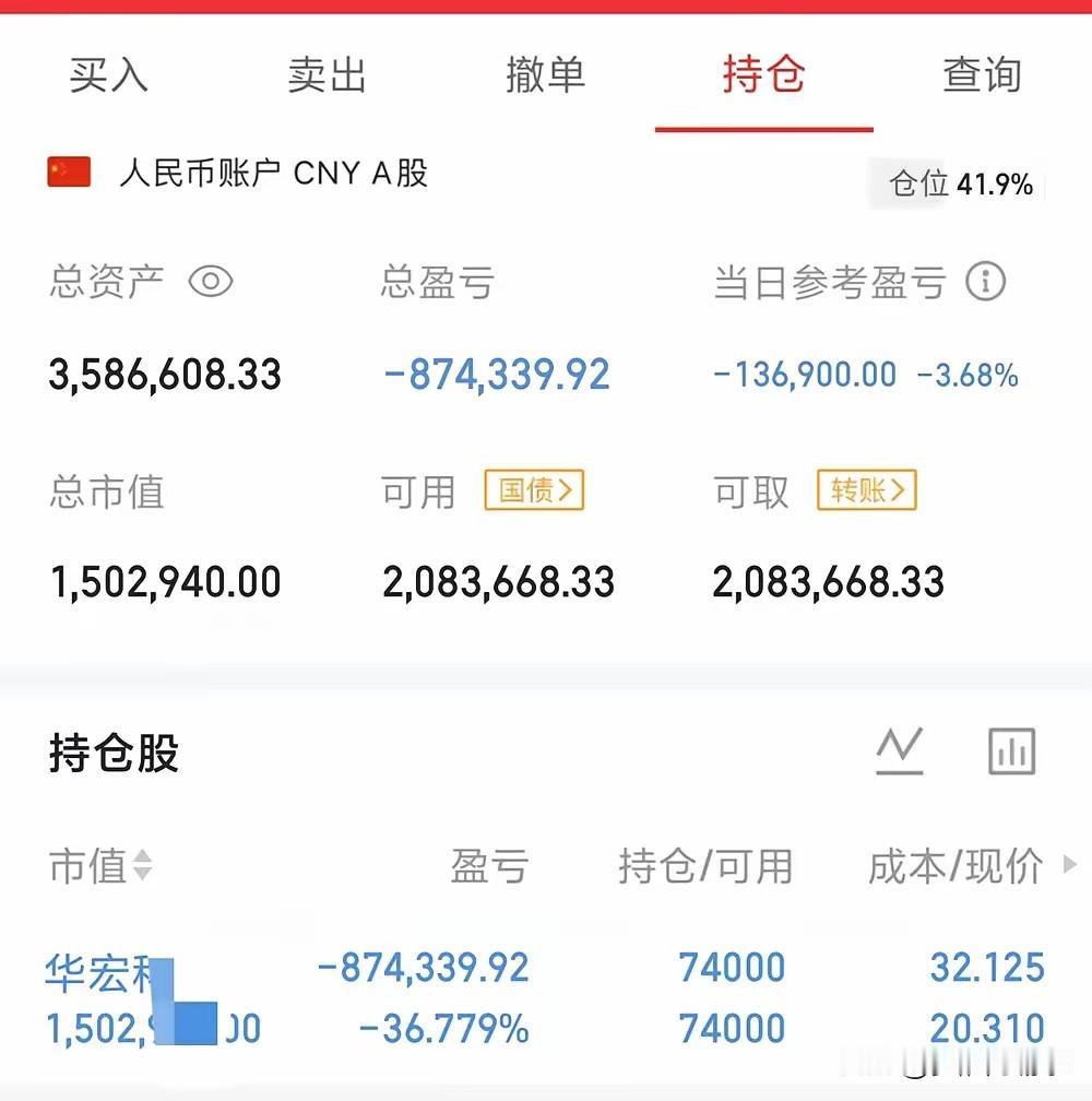 看看这位股民的持仓，着实让人感慨。
总资产三百五十多万，单一标的重仓持有，浮亏接