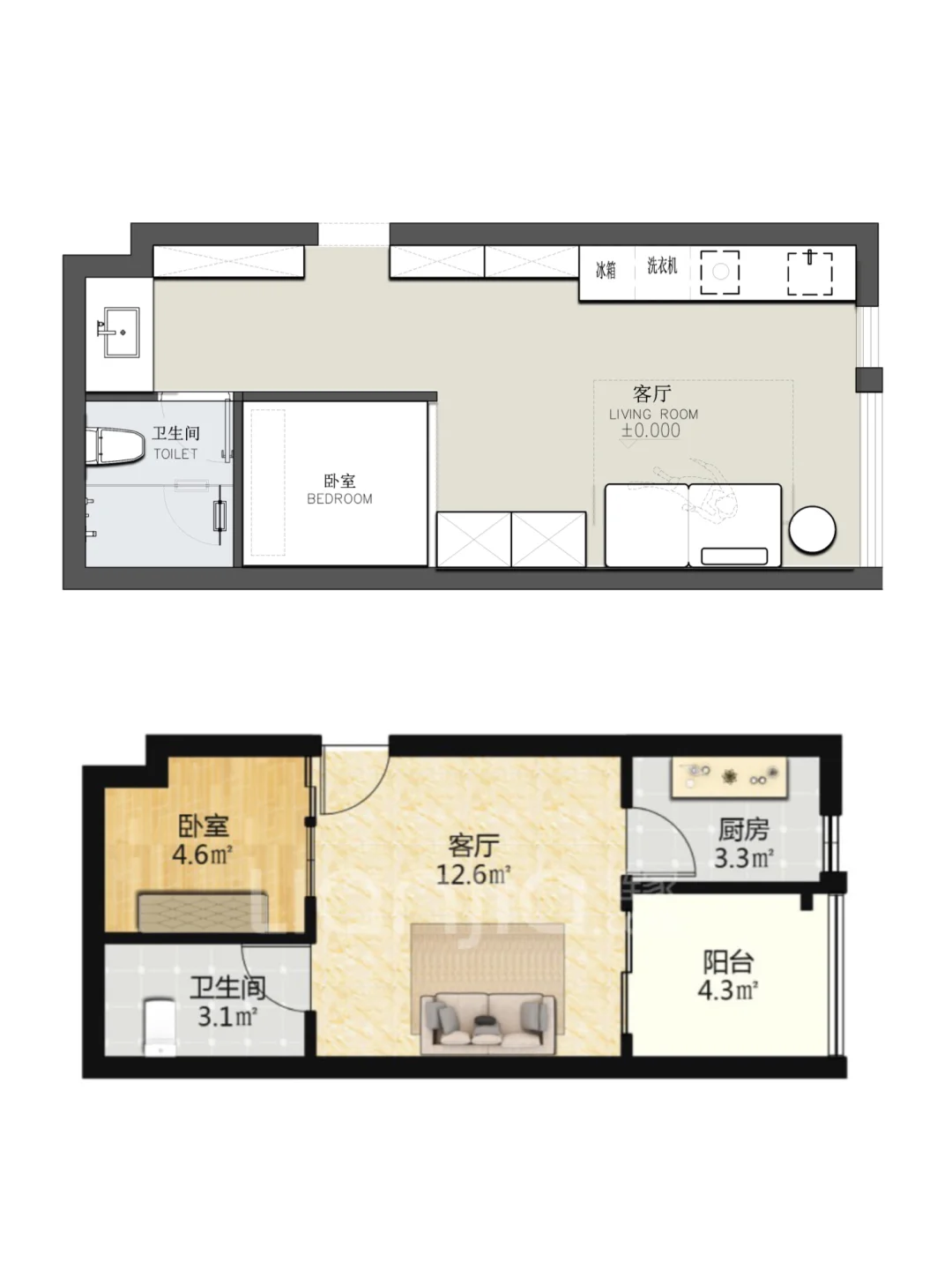 户型设计/小户型一居室平面方案设计