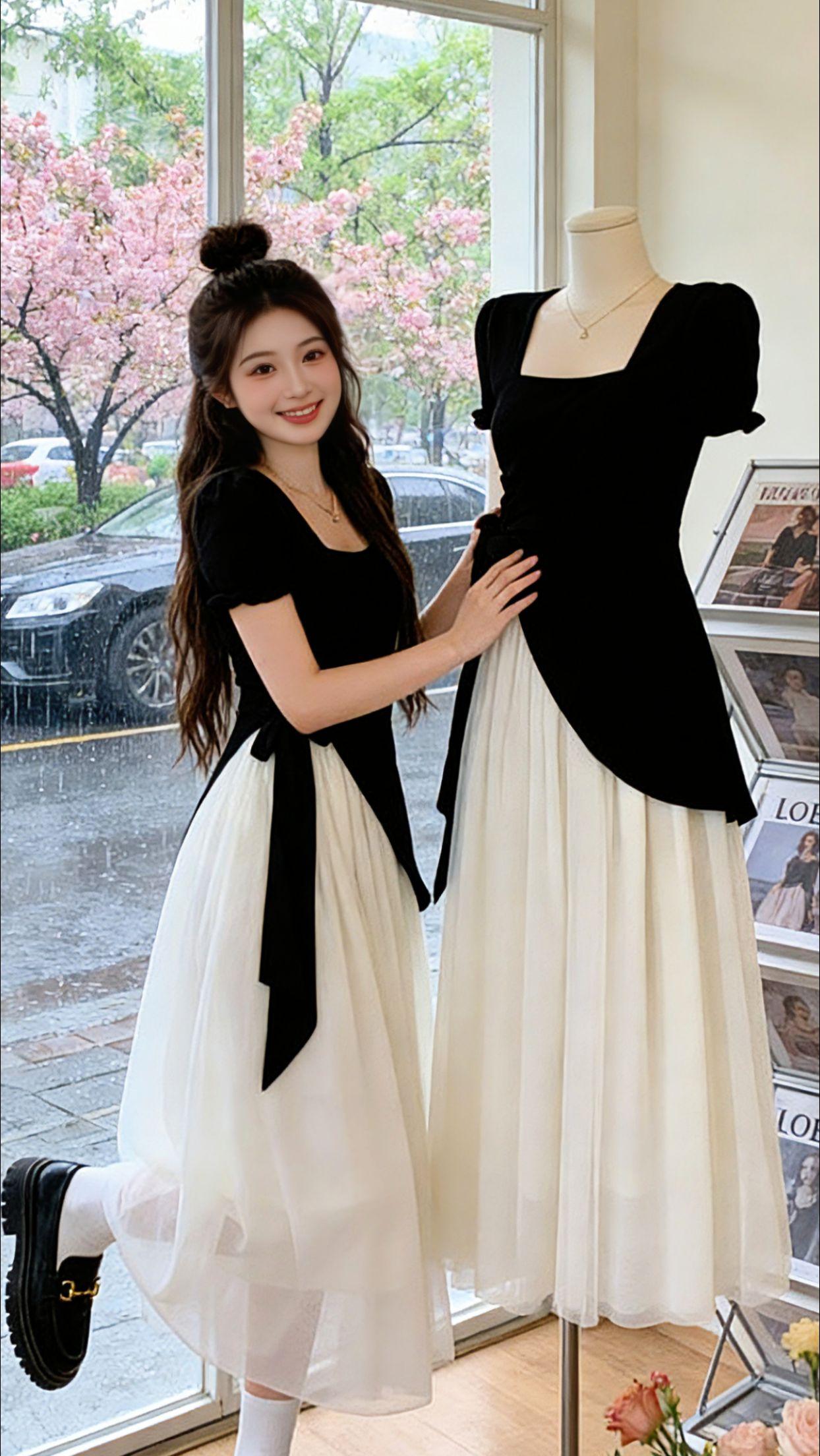 梨形身材的姐妹别划走！这条法式不规则纱裙，太懂微胖女生的穿搭需求了。方领显脸小还