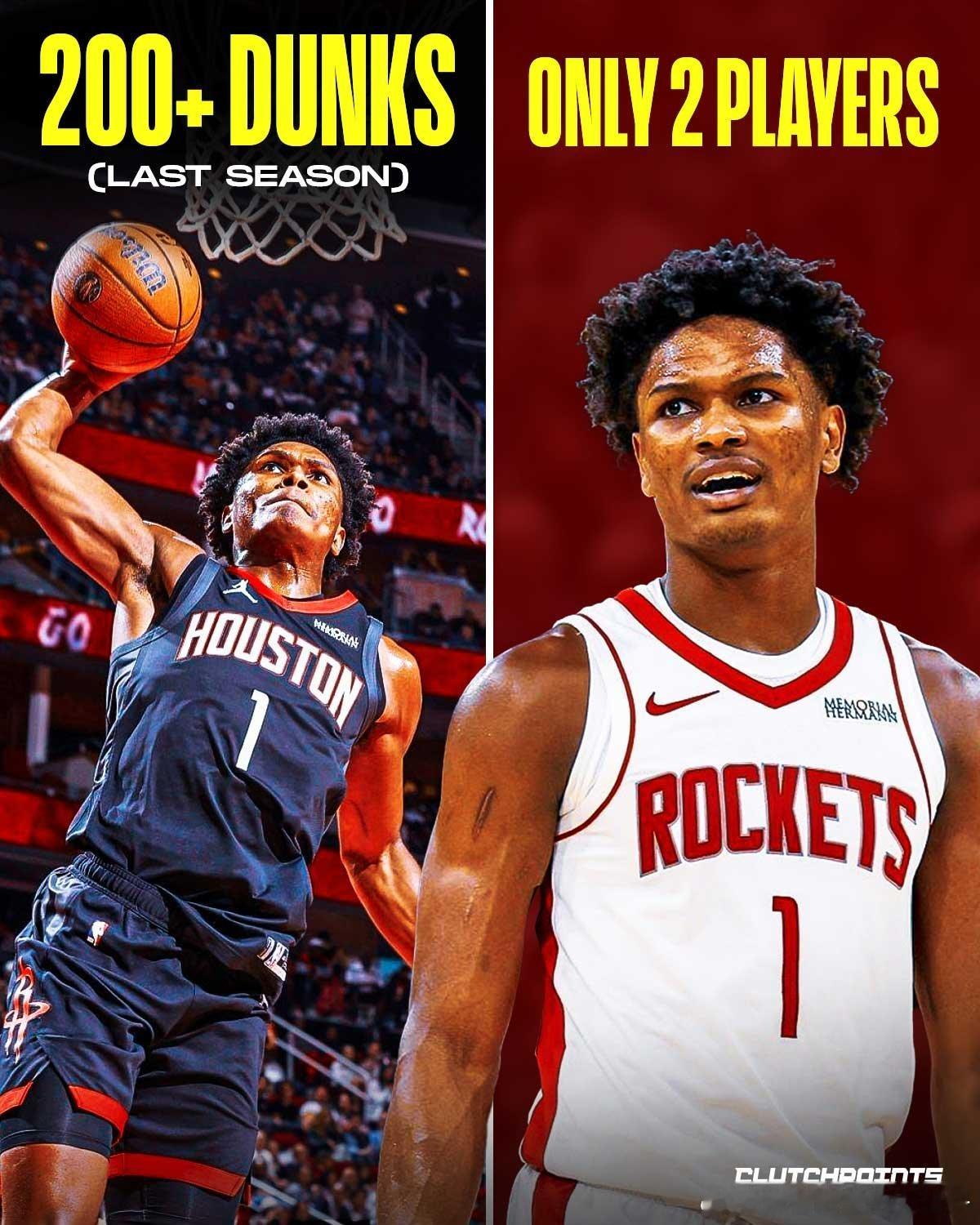 休斯顿火箭[超话]阿门汤普森 上赛季，只有两名NBA球员扣篮超过200次：阿门汤