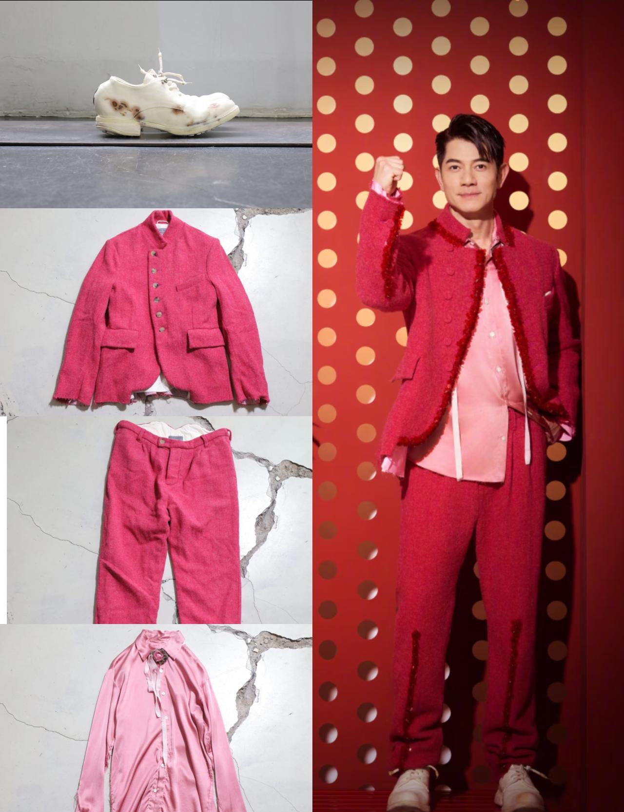 郭富城这身粉色春晚造型，真让品牌方做梦都笑醒了。
一套被嘲“地摊货”的衣服，穿他