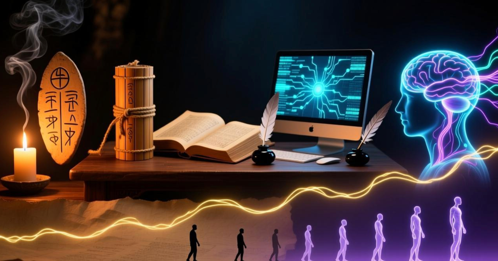 琢磨了一下“文”这个字。从甲骨文到纸，从纸到计算机，从计算机到网络，从网络到AI