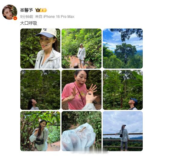 张馨予大口呼吸感受自然，还和何捷同游云南，甜蜜又惬意，这样的生活谁不羡慕？张馨予
