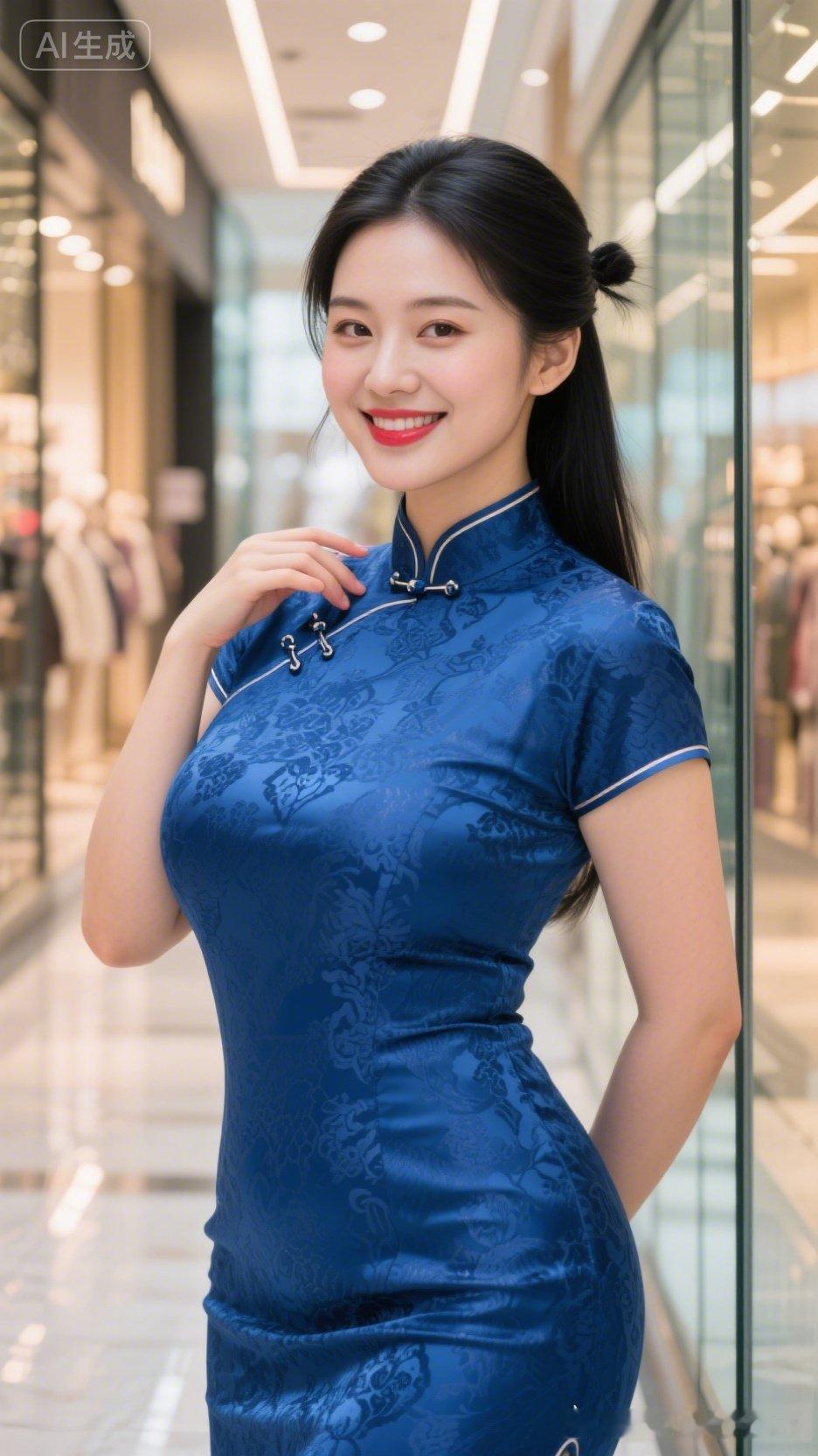 优雅蓝旗袍，都市时尚风！💃🏻✨
