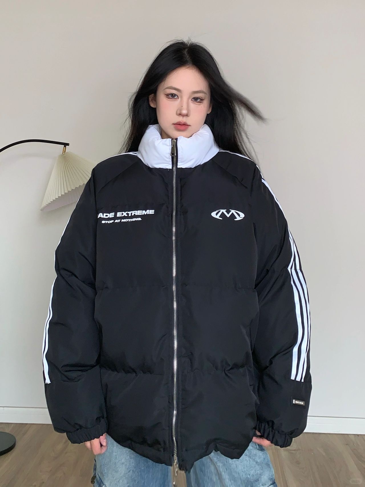 黑白棉服就是最百搭~