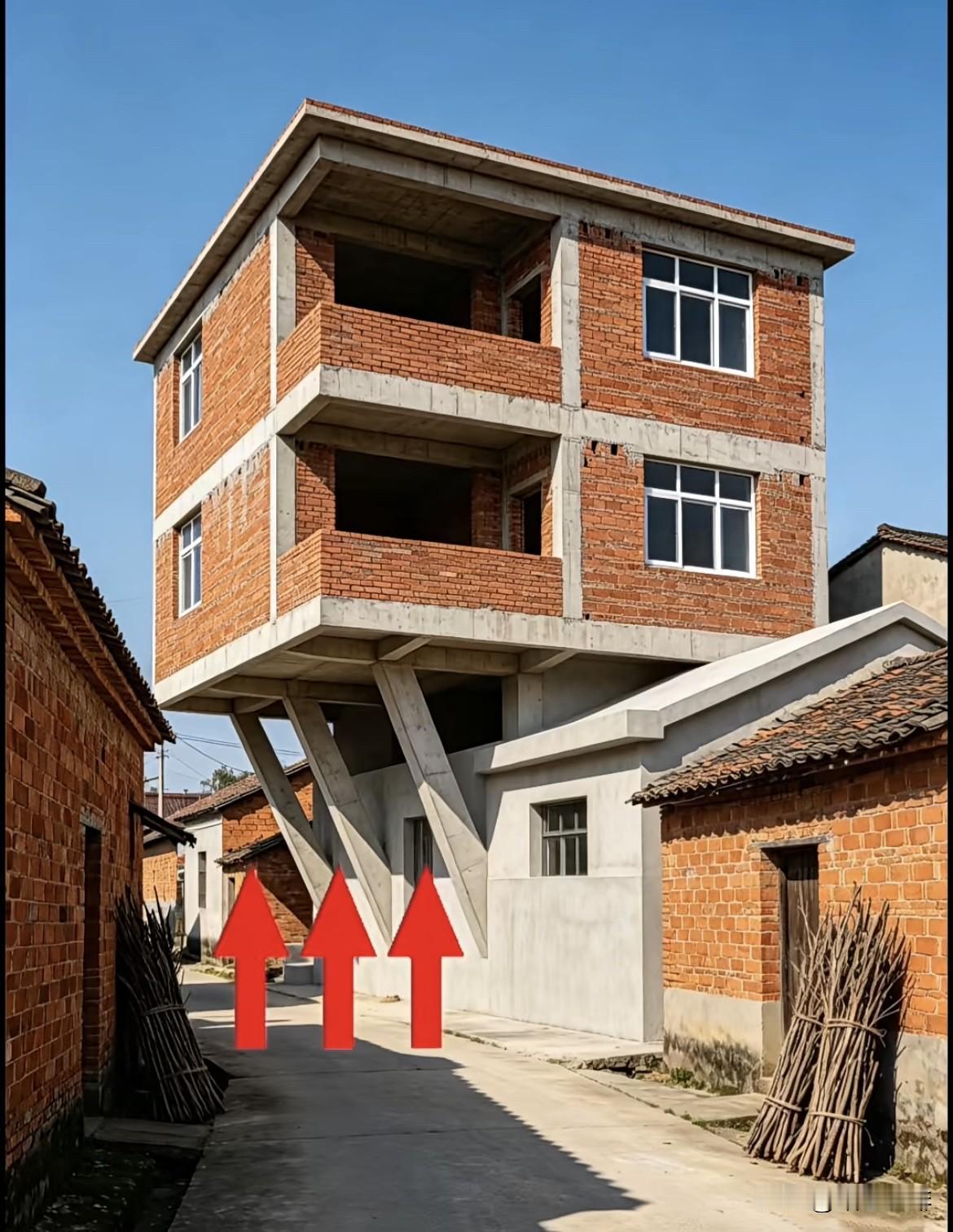 宅基地不够，占天不占地
的自建房🏠，办法总比困难多。
但是这样建房能安全吗⁉️