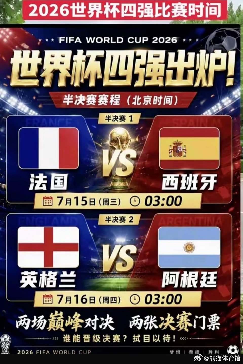 ⚽️2026世界杯1/4决赛继续⚽️比赛队伍：法国vs西班牙    比赛队伍：英