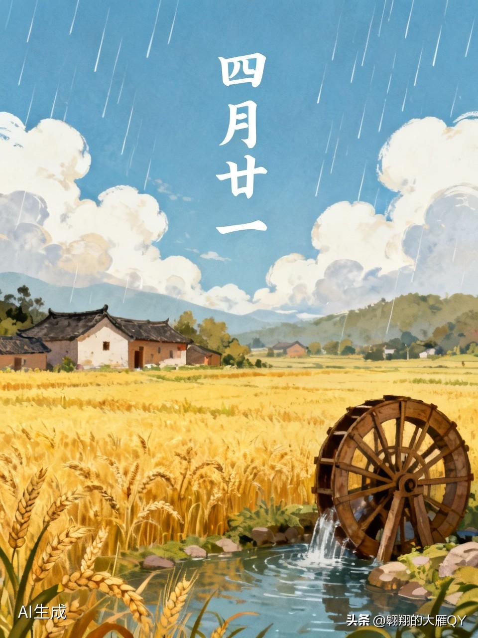 今天是四月二十一民间俗语有
1. 二十小分龙，廿一雨纷纷，石头缝中尽是米
（四月