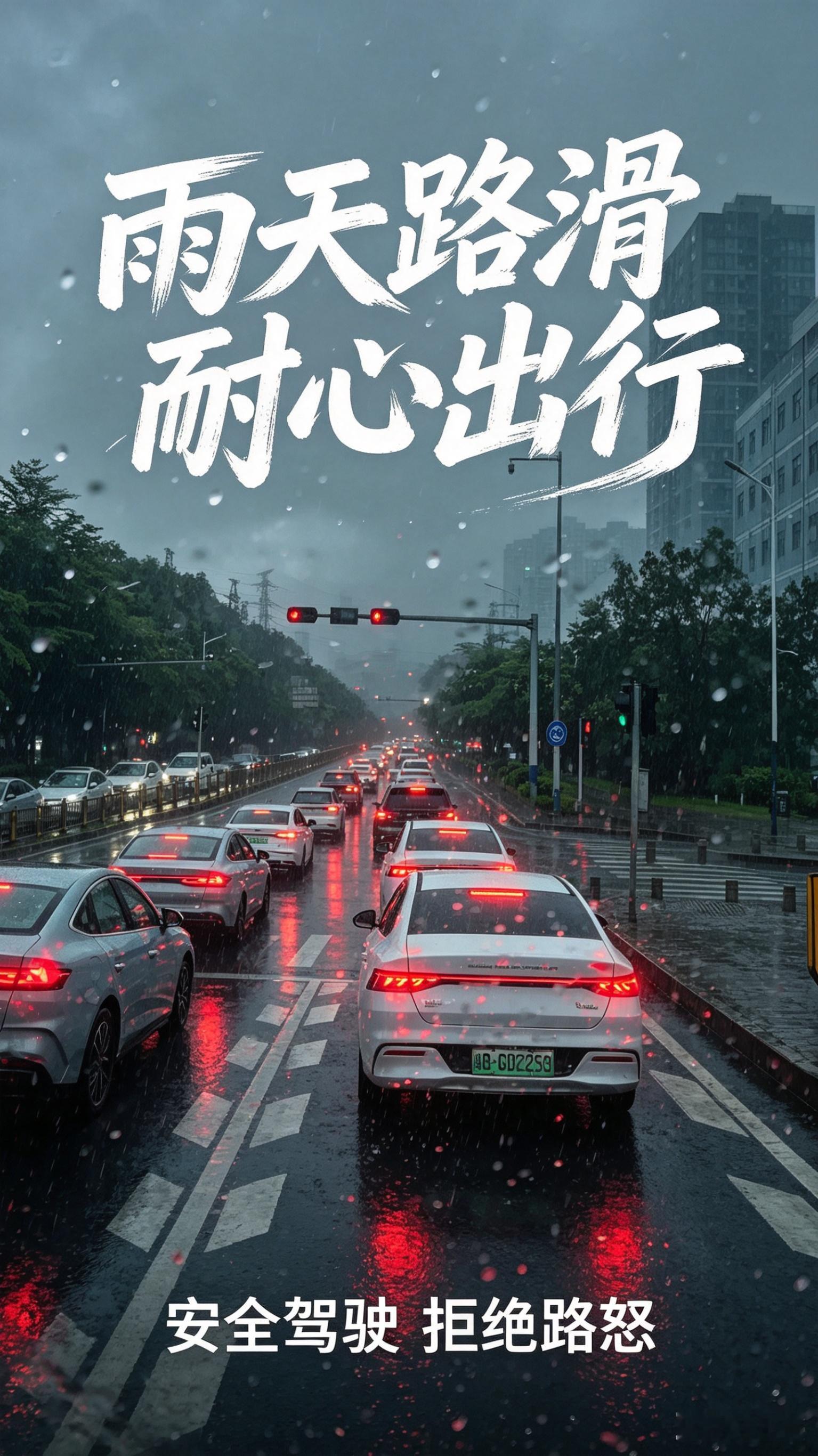 雨天行车安全提示 ⚠️1. 减速控距：湿滑路面制动距离大幅增加，跟车距离至少保持