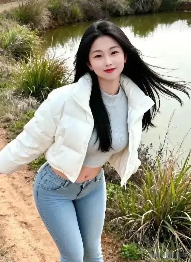 风拂长发，水映笑颜。