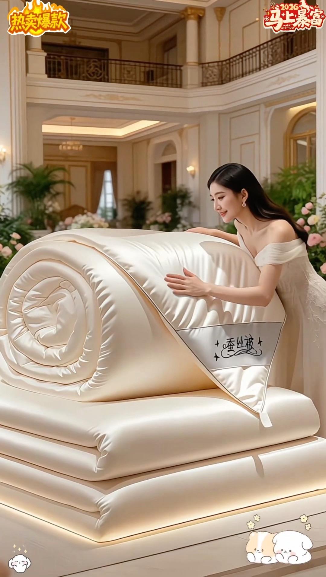 桐乡手工桑丝被，柔暖贴身好睡眠。桐乡手工桑丝被，裹着云朵入眠的温柔 谁...