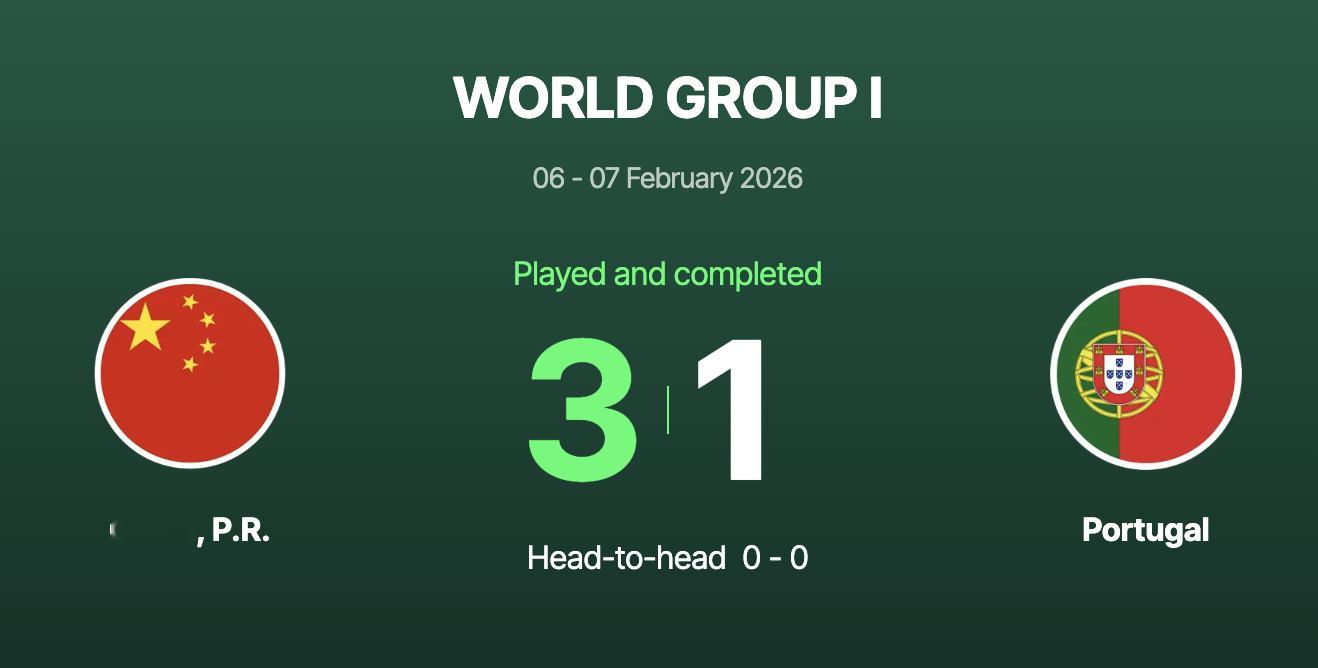 在戴维斯杯世界I组附加赛中国和葡萄牙的第四场比赛中，张之臻以7-5、6-4战胜博