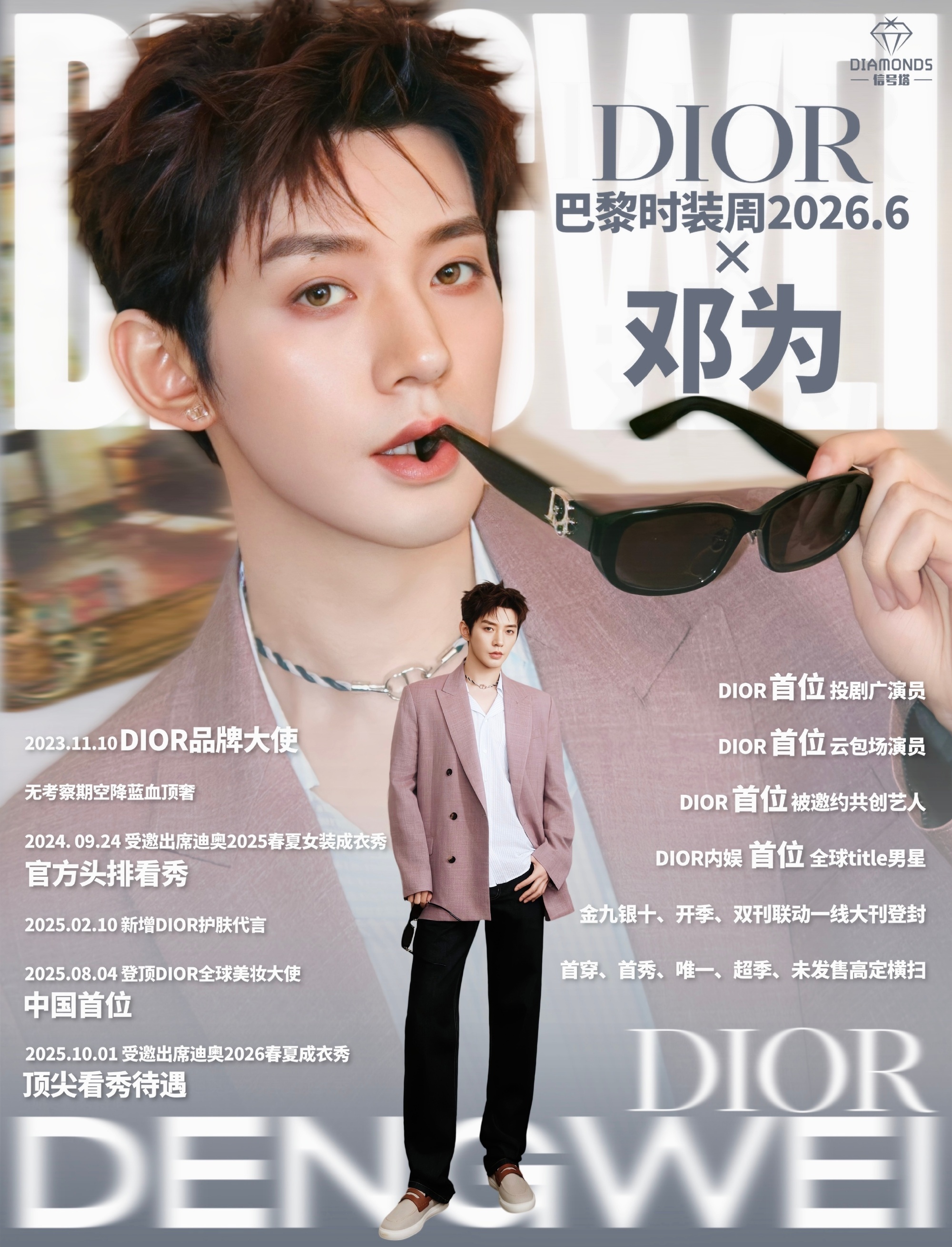 邓为陈哲远一起到巴黎了连续三年受邀迪奥巴黎时装周，远赴巴黎，邂逅迪奥，邓为自带高