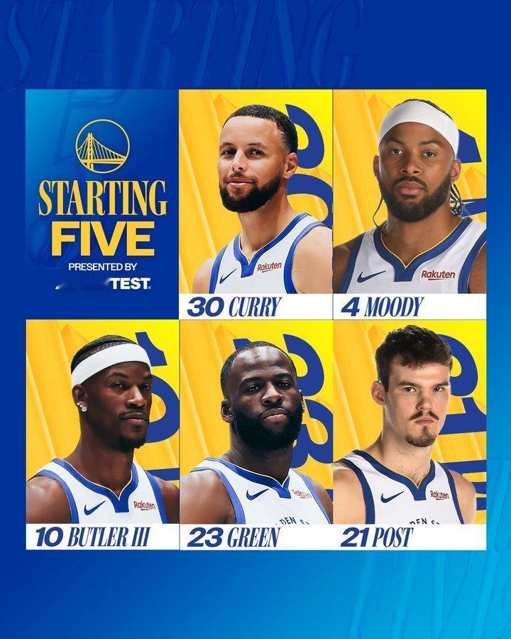 勇士今日首发，还是较为稳定的这五人组库里穆迪巴特勒追梦波斯特爵士vs勇士