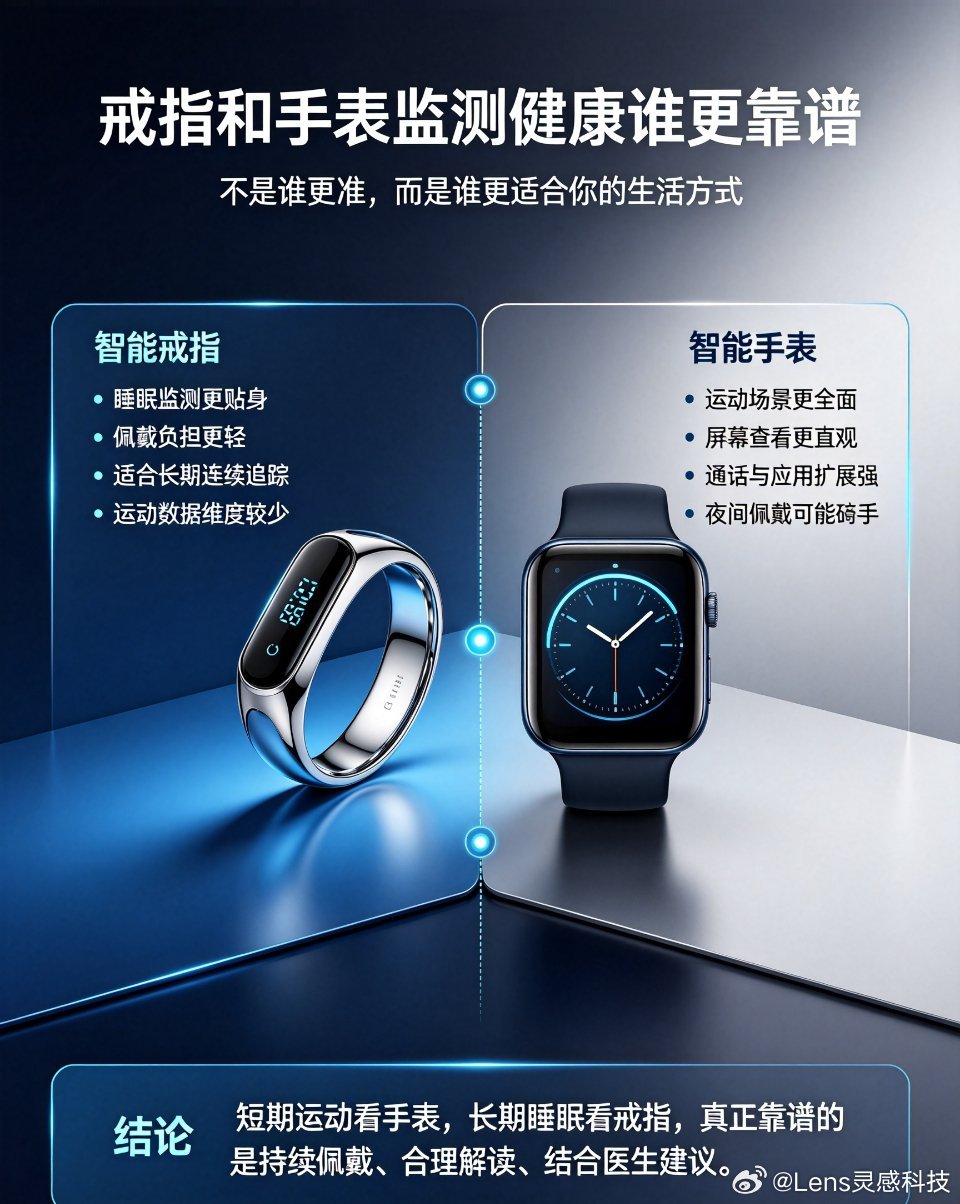 戒指和手表监测健康谁更靠谱智能戒指和智能手表都能辅助监测健康，但它们的优势场景并