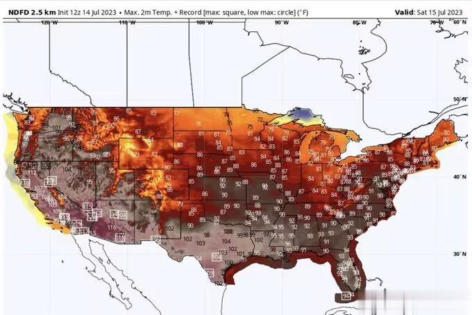 美国全国多地高温热浪，拉斯维加斯可能会创下华氏118度（约48℃）的历史纪录，菲
