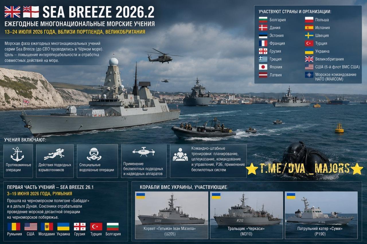 7月13日至24日，年度多国海上演习“海风-2026.2”在英国波特兰港举行，1