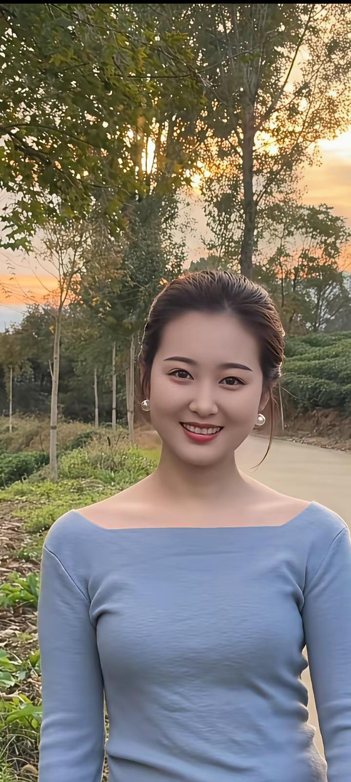 落日浅蓝调｜邂逅秋日晚风温柔🌇
傍晚乡间小路，被落日染成暖金色。身着浅蓝上衣，