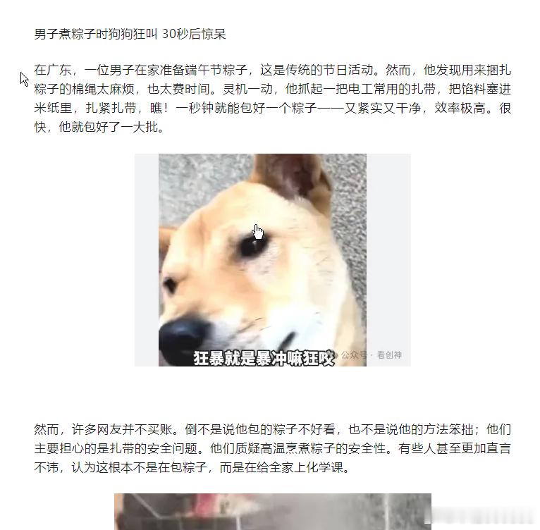 男子煮粽子时狗狗狂叫 30秒后惊呆人们很清楚潜在的风险，但总是认为这只是个别事件