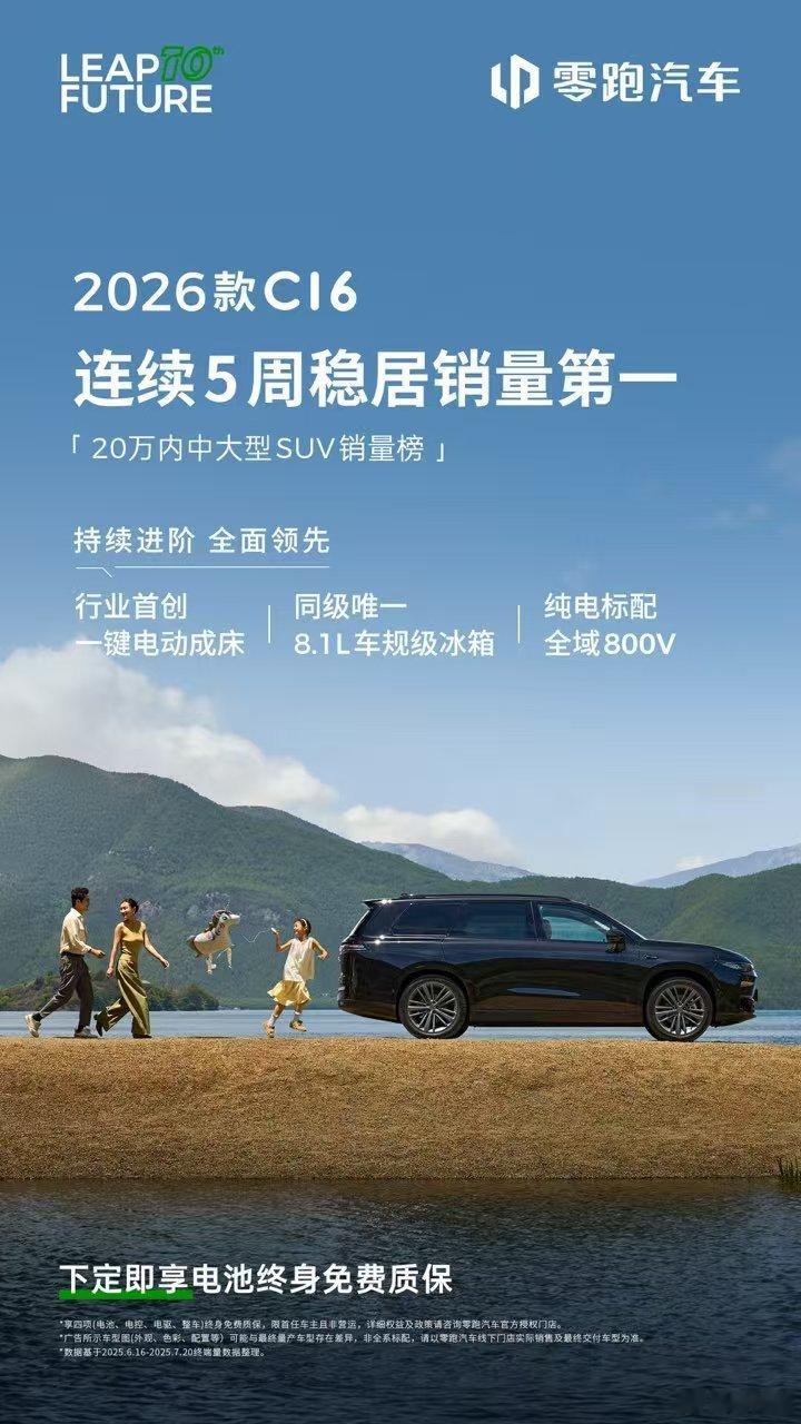 2026款零跑C16，连续5周断层领跑20万内中大型SUV榜单！新能源汽车零跑c