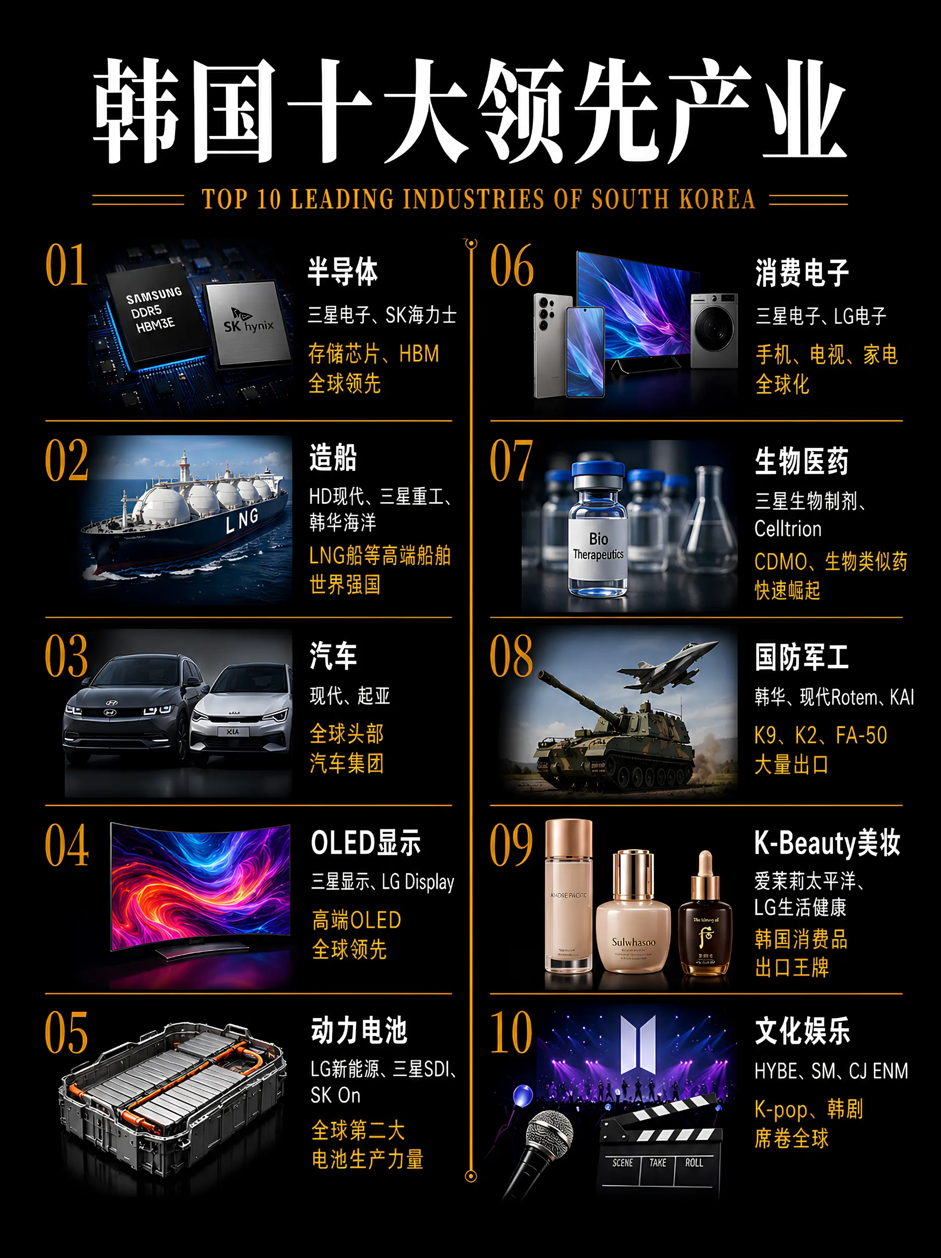 韩国的十大领先产业。