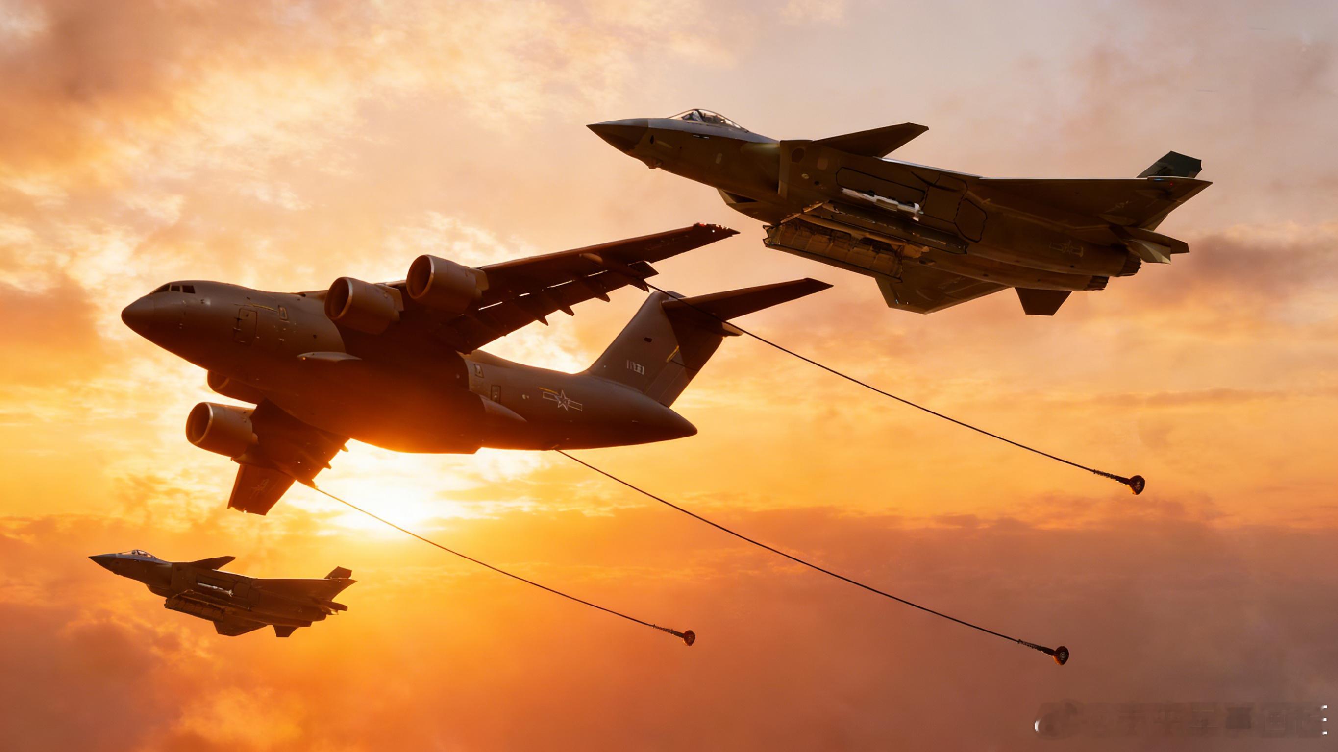 空中加受油编队 