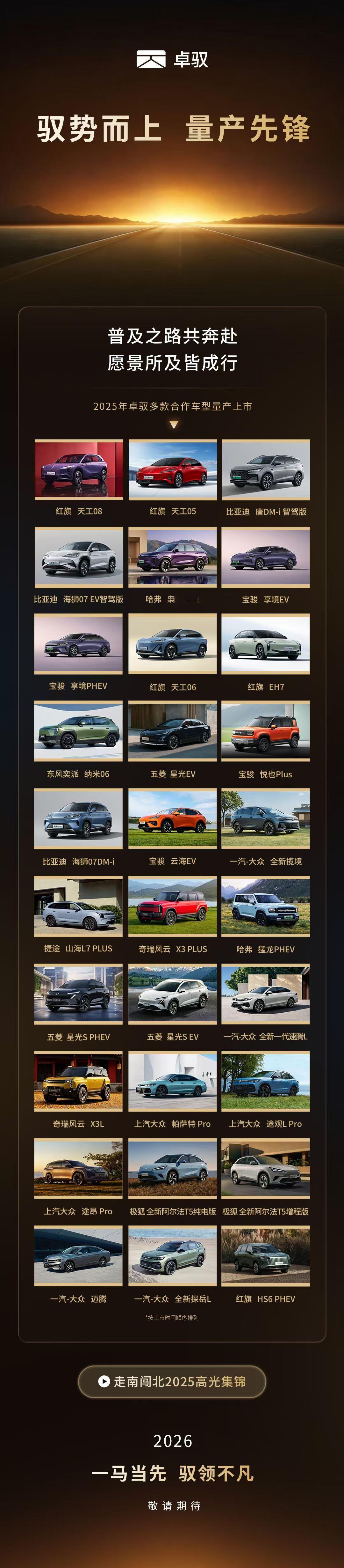 卓驭2025年量产车型汇总，一次性放出了30多款车。这个定点项目数量应该是202
