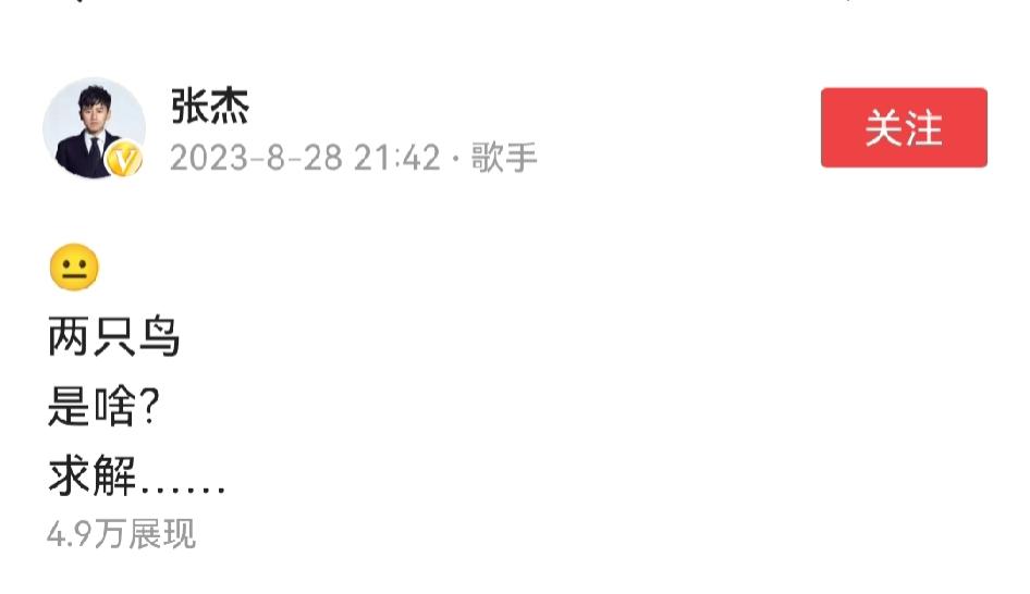 张杰出谜题:
两只鸟是什么？

我猜是双鸟，一只又一只鸟，两只又鸟。
对不对?
