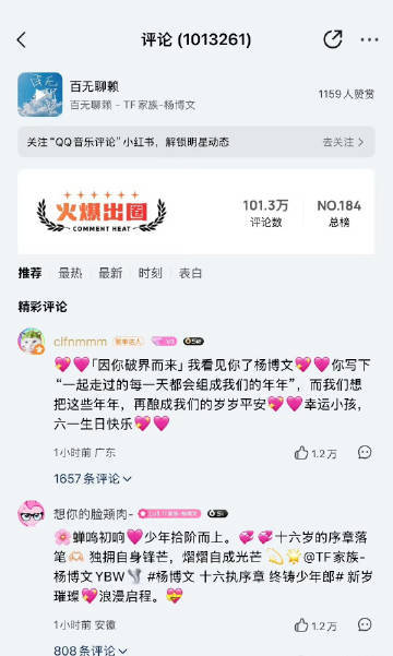 杨博文杨博文新歌评论破百万 TF四代杨博文新歌评论破百万 真的太太太棒了！六一儿