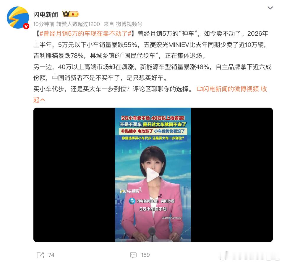 曾经月销5万的车现在卖不动了 曾经月销5万的“神车”，如今卖不动了。2026年上