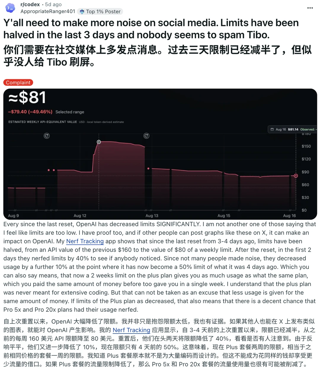 Tibo 正式回应，Codex 额度缩水风波