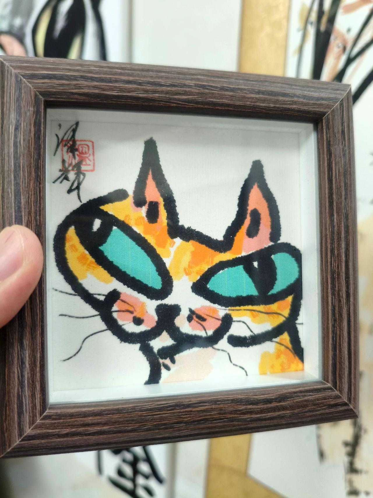 温泽辉潦草猫 小摆台 版画 可爱的猫咪 猫咪表情包