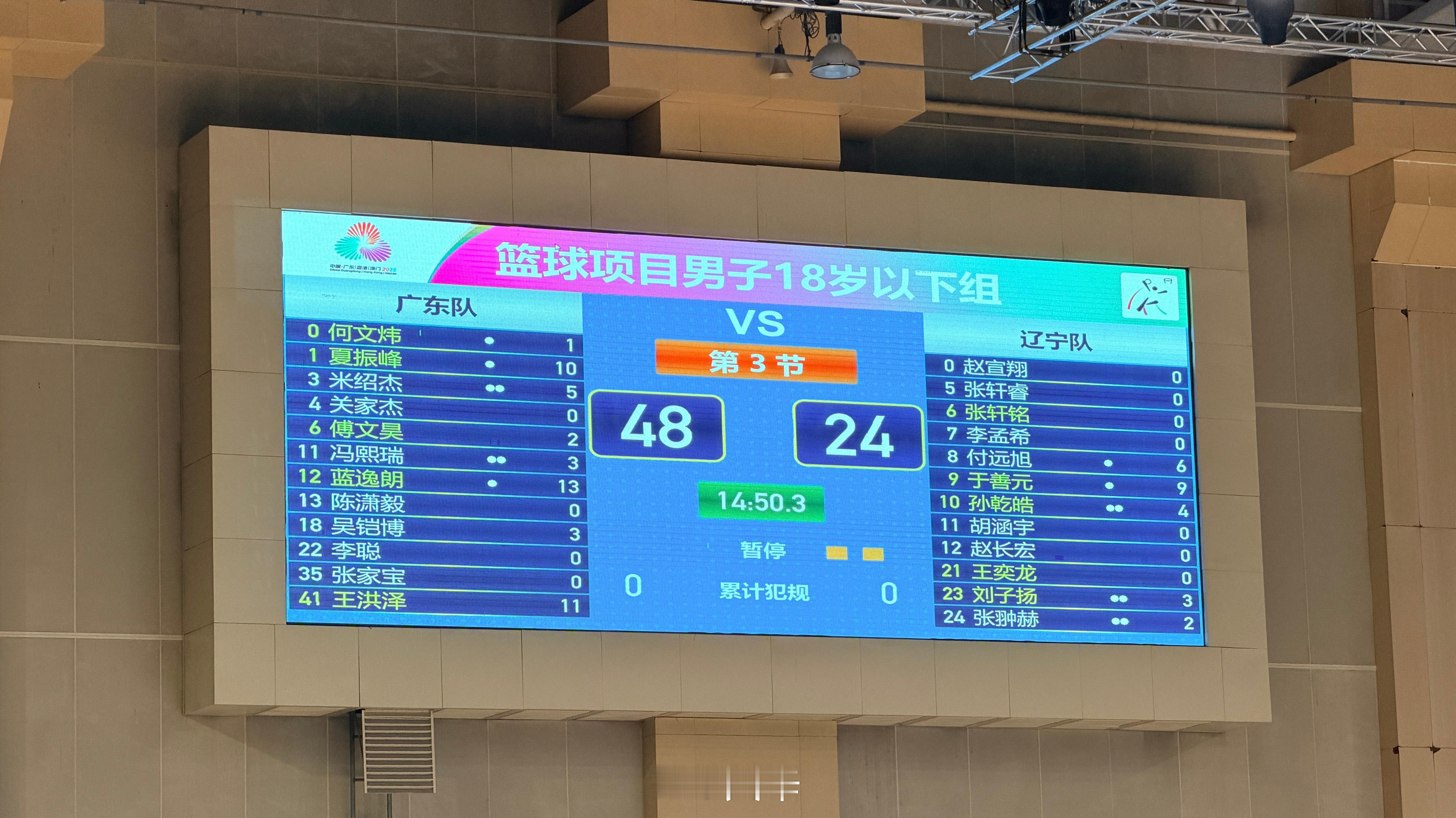 半场结束，广东暂时领先 