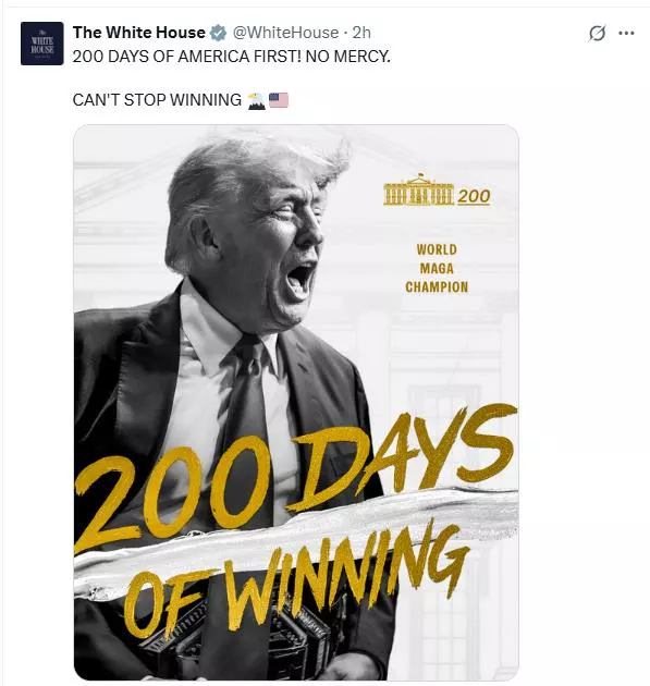 200天，200胜，川普赢学又有新梗了 [666]而且这还是白宫官方号发的，真牛