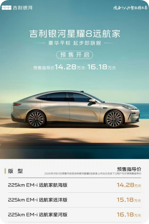 14.28万元起！吉利银河星耀8远航家开启预售 