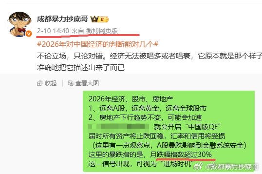 置顶微博内容分享：远离A股、远离黄金、远离全球市场，注意一个信号，单月指数跌幅超