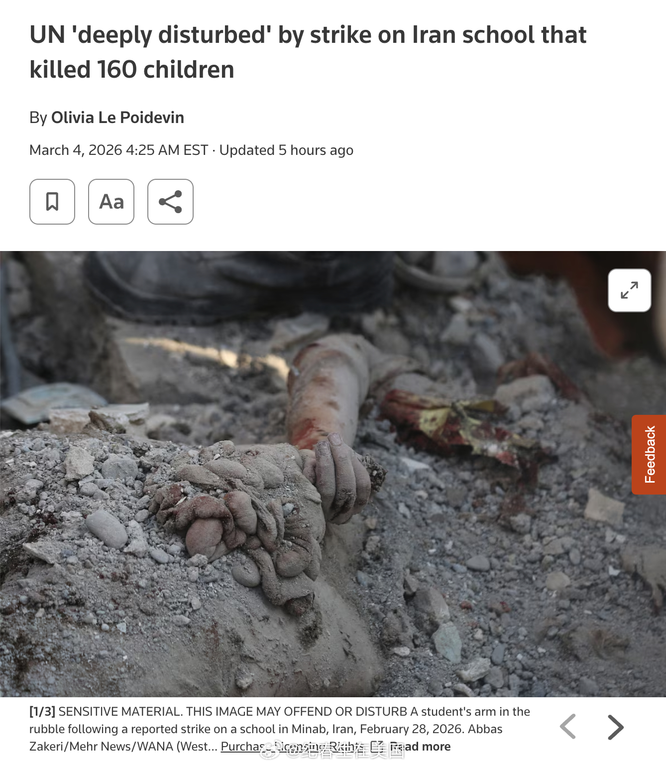 联合国专家小组周三表示，在收到有关伊朗南部沙杰雷·塔耶贝（Shajareh Ta