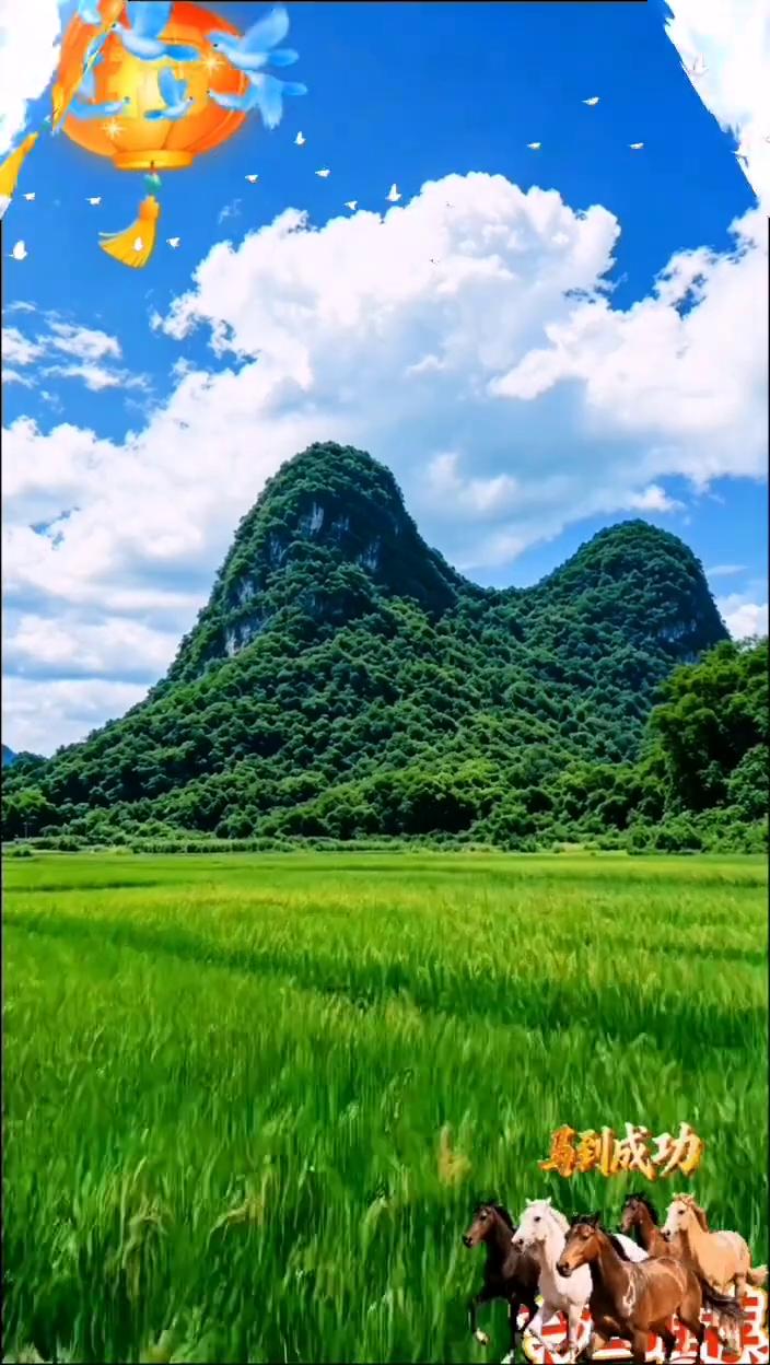 马到成功。
出使马山风景，黑马杀出。乾坤未定，你我皆是黑马。出使马山风景，马到成