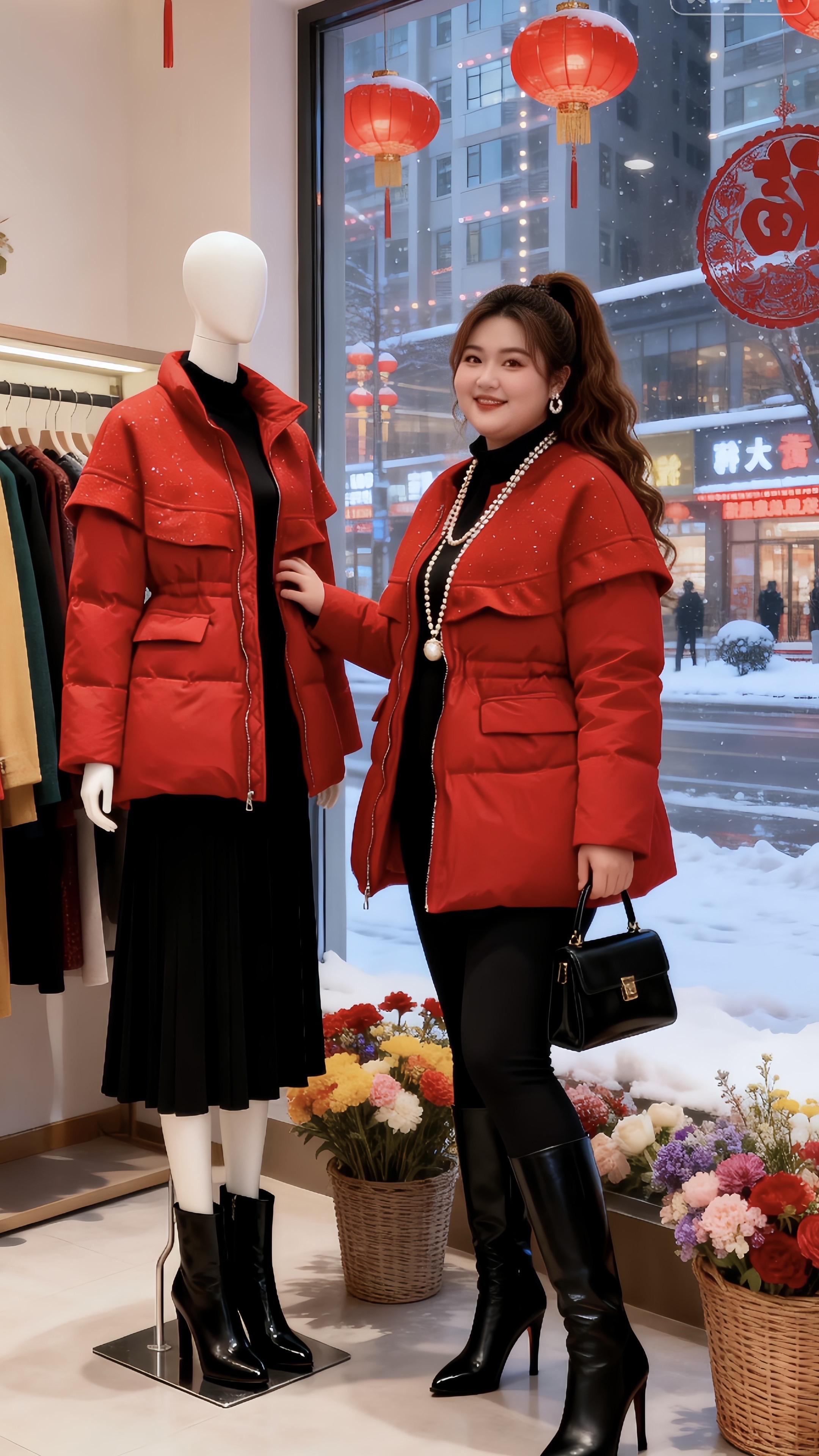 大码女装红色棉服 新年好运红我先穿上了 保暖又好看 微胖女生冬日衣服测评