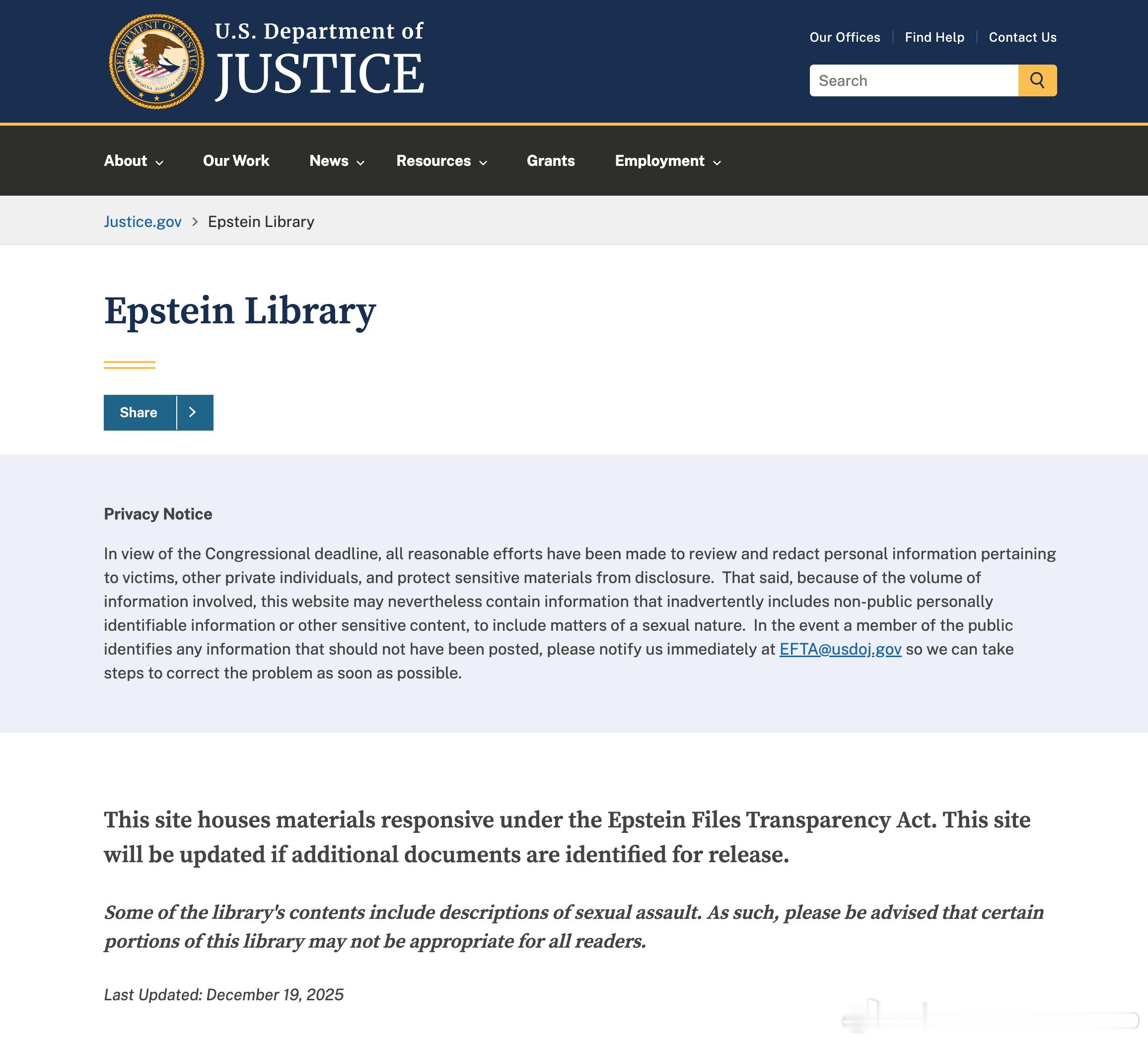 美国司法部公布了一大批爱泼斯坦文件传送门：justice.gov/epstein