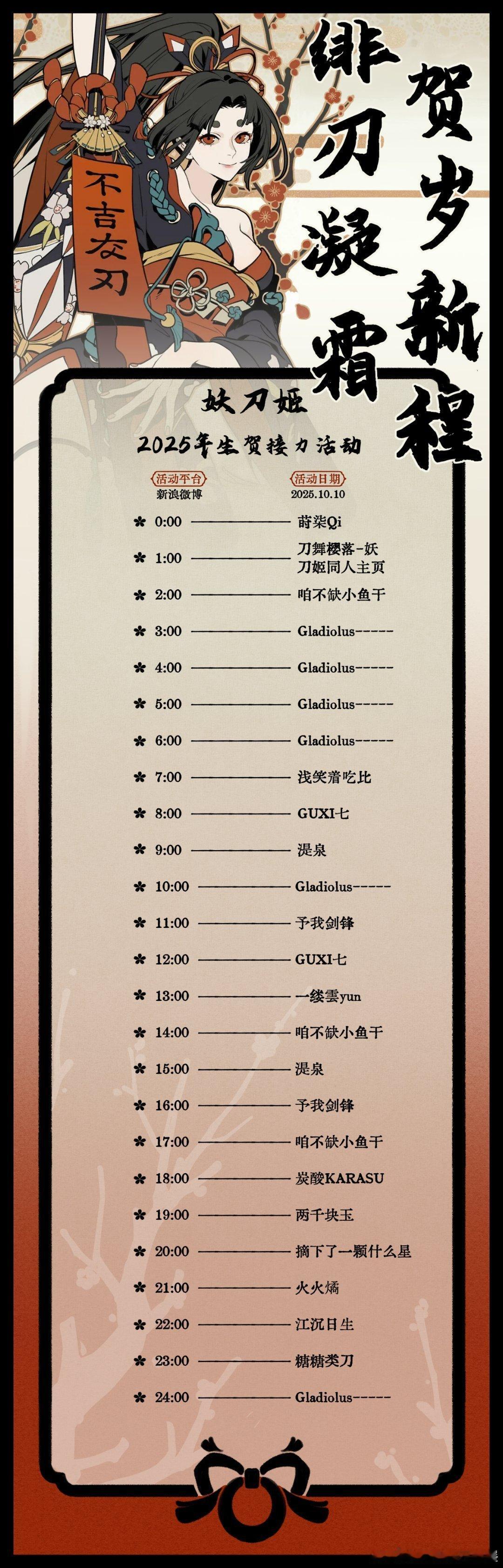 “屋屋日安！来投稿一下今年给妖刀姬搞的生日接力活动！已经是和群内老师们第三次给刀