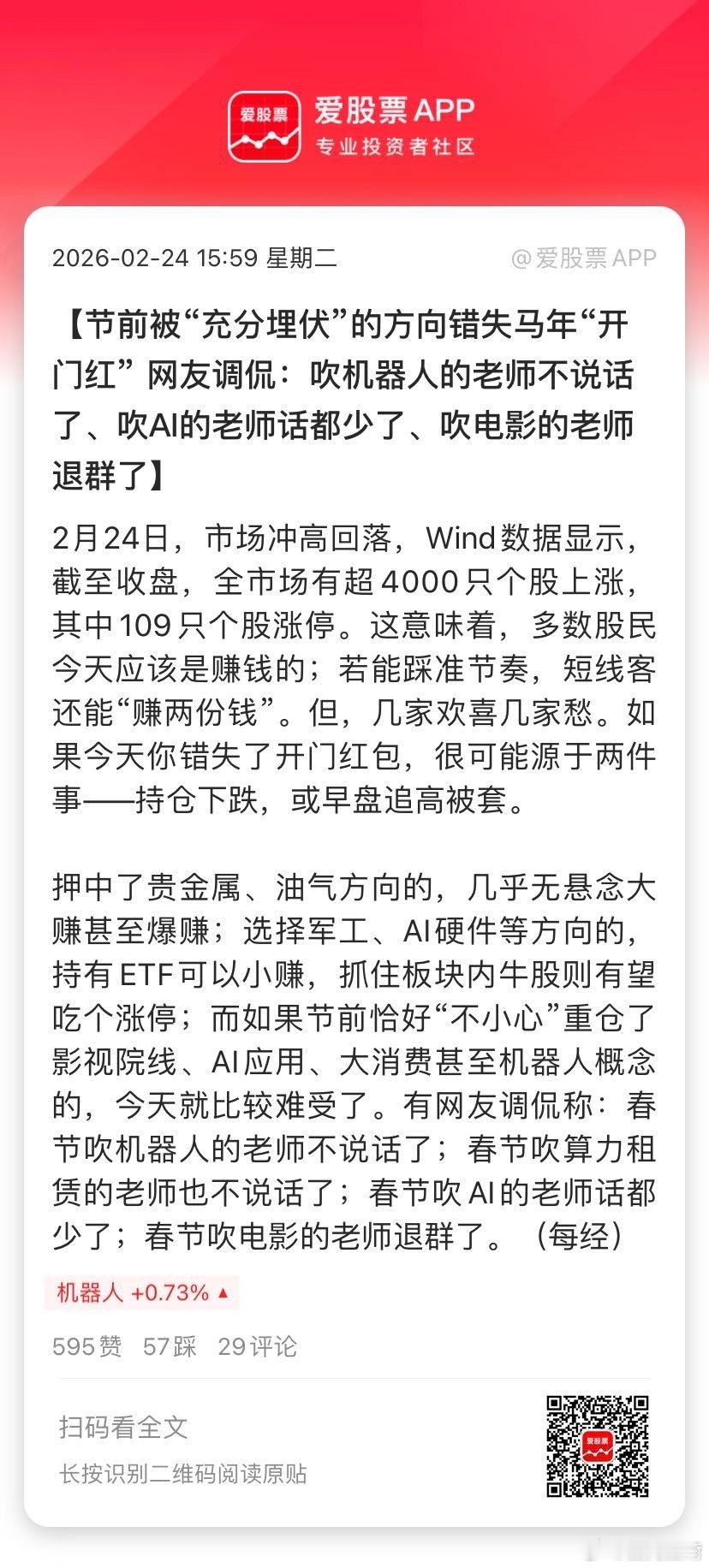 【节前被“充分埋伏”的方向错失马年“开门红” 网友调侃：吹机器人的老师不说话了、
