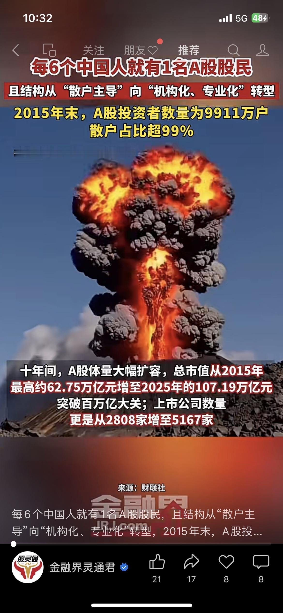 每6个中国人就有1个A股股民！市场从散户主导变机构化，你在其中吗？

家人们，A