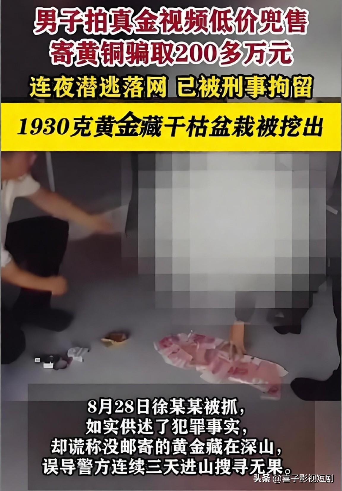 男子在社交平台发布“低价出售投资金条”的信息，用黄铜镀金的假金条冒充足金，先后骗
